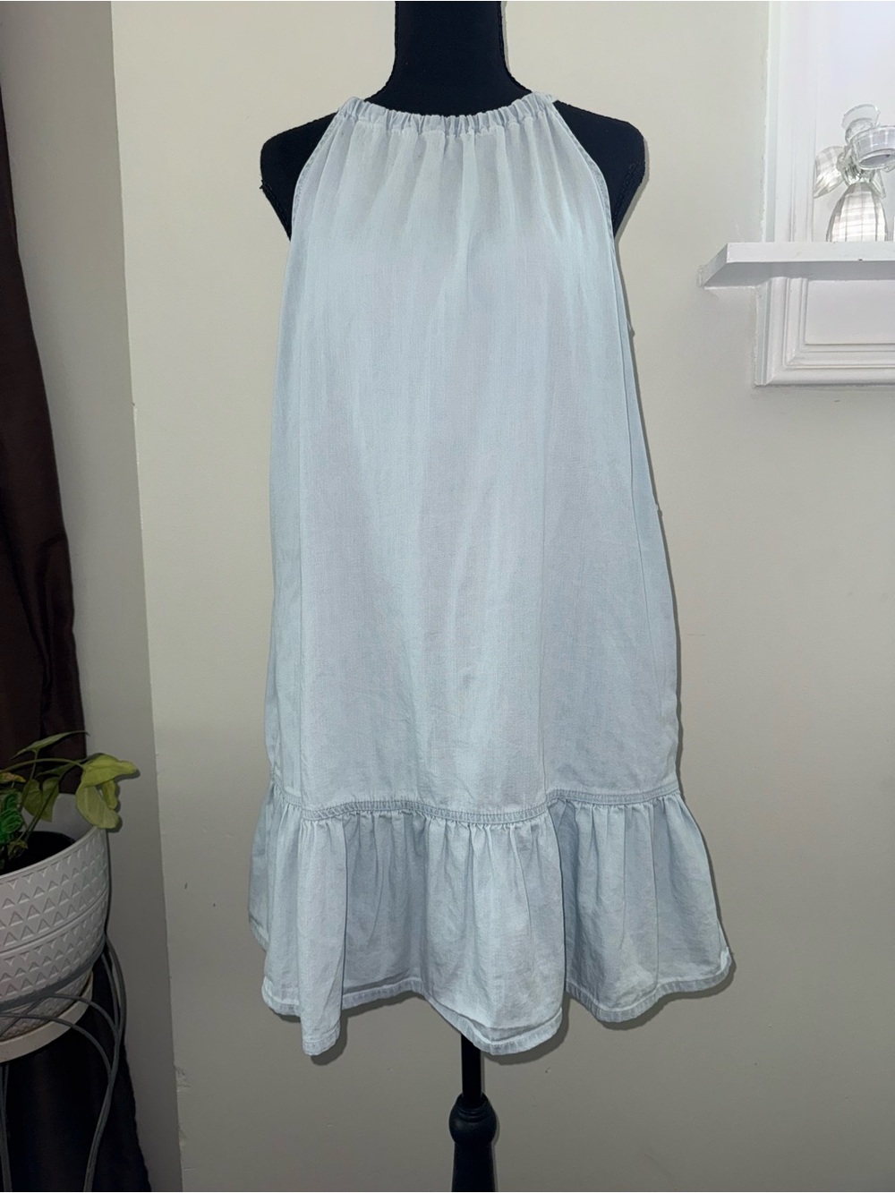 Banana Republic Light Blue Halter Ruffle Midi Dress